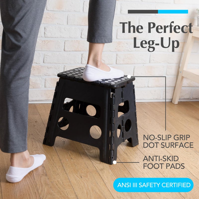 Handy Laundry Folding Lightweight Step Stool - Sturdy Enough to Support Adults and Safe Enough for Kids - Opens Easy with One Flip - Great for Kitchen, Bathroom or Bedroom (Black- 13 inch) - Image 2